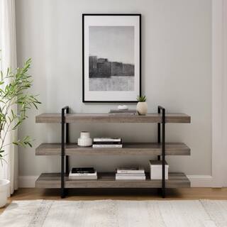 Welwick Designs 60 in. Grey WashBlack Wood and Metal Modern 3-Shelf Low Open Bookcase (34 in. H) HD9495