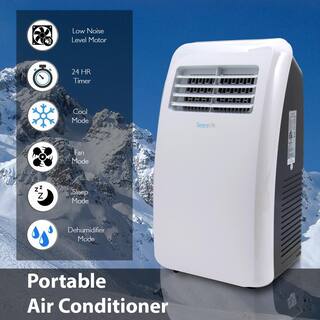 SereneLife 8000 BTU (4000 BTU DOE) Portable 3-in-1 Floor Air Conditioner with Dehumidifier in White for Rooms Up to 225 Sq. Ft SLPAC8