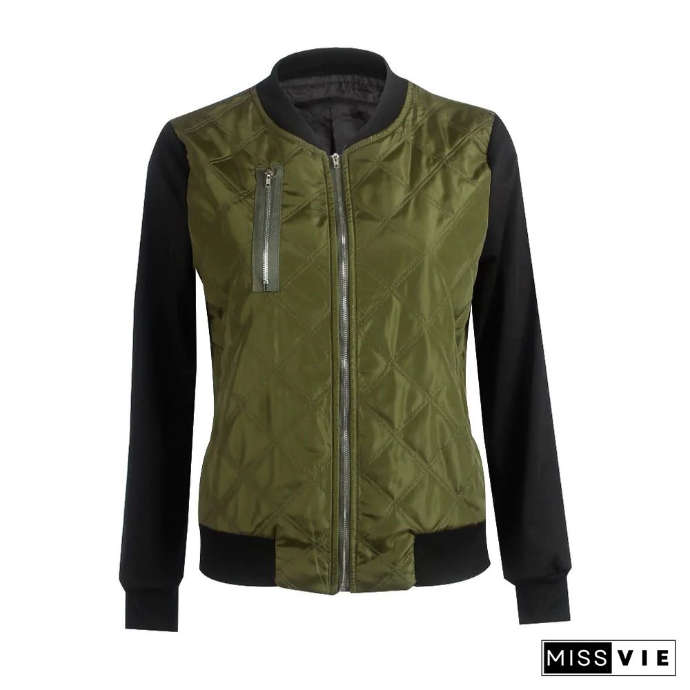 Solid Color Fashion Zipper Cotton Jacket Women's Jacket