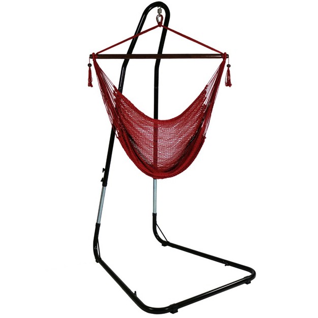 Sunnydaze Caribbean Style Extra Large Hanging Rope Hammock Chair Swing With Stand 300 Lb Weight Capacity