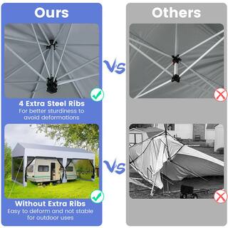 Costway 10 ft. x 20 ft. White and Black Pop-Up Canopy Party Tent Sidewalls Portable Garage Car Shelter Wheeled NP10836WH