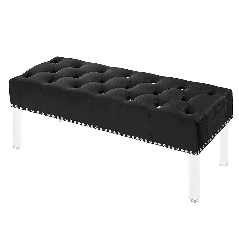 Bernard 49 Inch Velvet Upholstered Buttoned Bench， Black