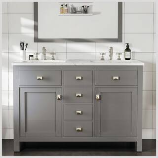 Eviva Artemis 48 in. W x 22 in. D x 33.7 in. H Bath Vanity in Gray with Carrara Marble Vanity Top in White with Double Sinks TVN313-48GR-DS