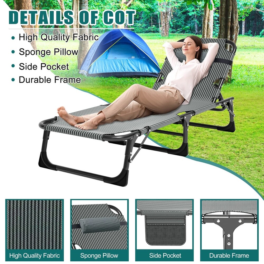 Folding Lounge Chair with Mattress  4 Position Adjustable Folding Sleeping Bed Cot Chaise Lounge Chairs Perfect for Patio