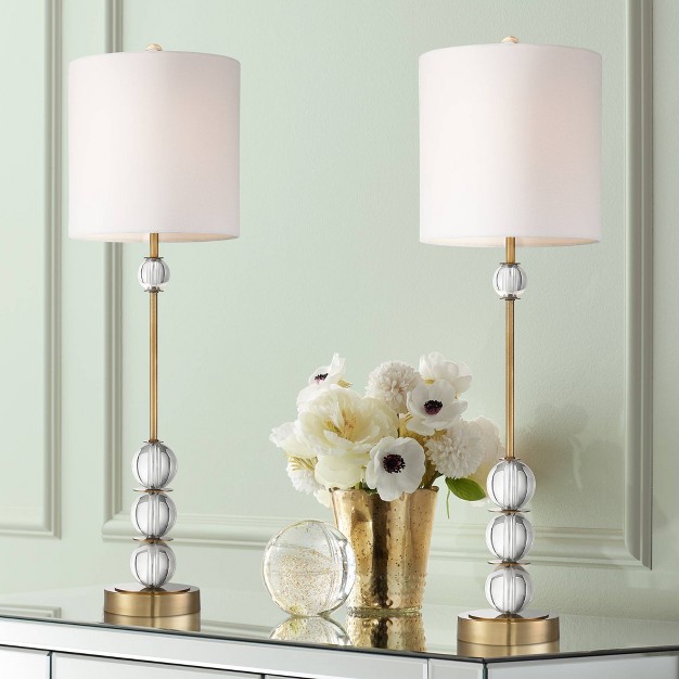 Tall Set Of 2 Brass Crystal With Dimmer Off White Shade For Bedroom Living Room Bedside