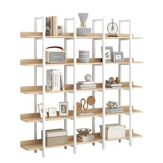 Asucoora Giltner 71 in. Wide WhiteOak Metal 5-Shelf Etagere Bookcase with Open Back NYZWJ006-WK