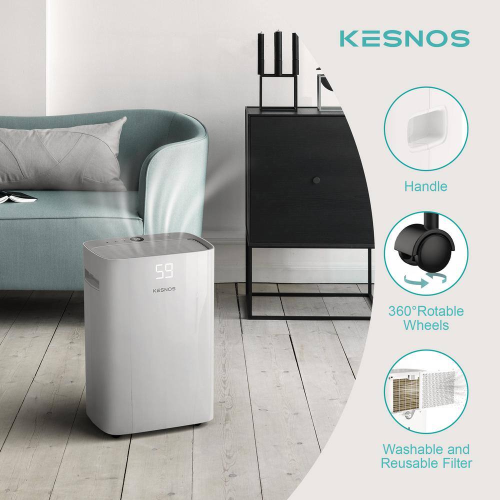 KESNOS 50-Pint Capacity Home Multifunction Dehumidifier With Bucket For Homes or Bedrooms up to 4500 sq. ft. White HDCX-PD08A-18-1