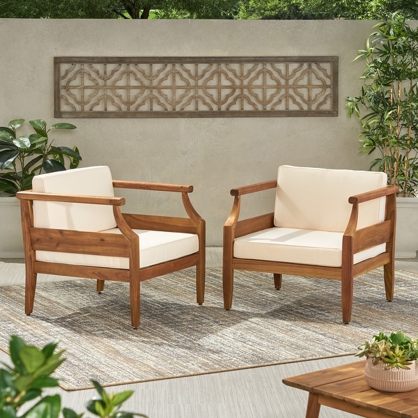 Aston Outdoor Modern Acacia Cushioned Club Chairs (Set of 2) by Christopher Knight Home