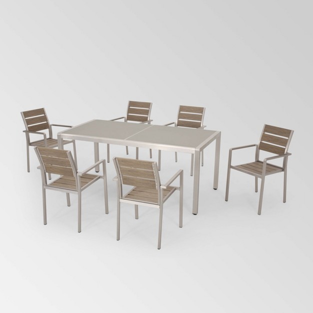 Cape Coral 7pc Aluminum Dining Set Gray natural Christopher Knight Home