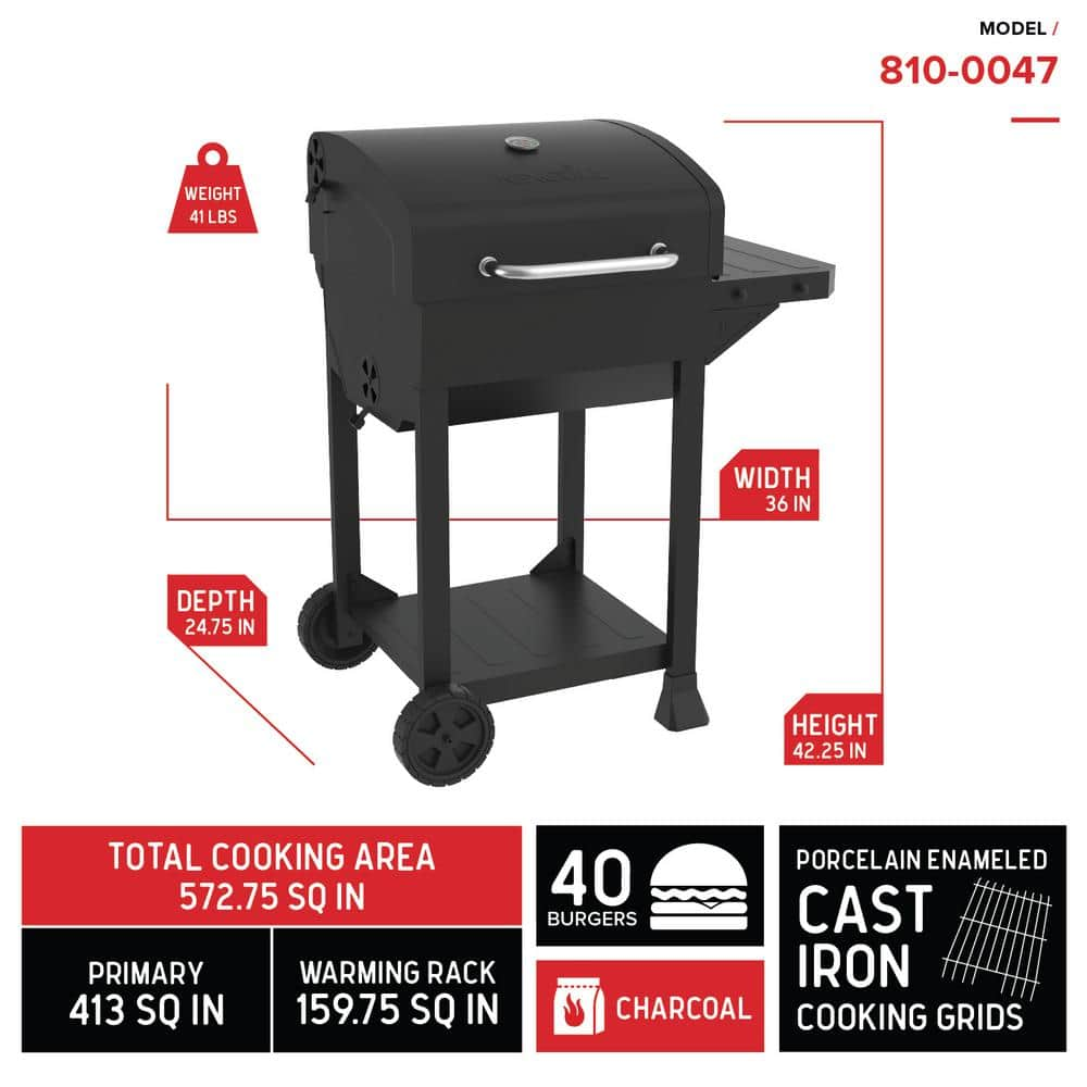 Nexgrill CartStyle Charcoal Grill in Black with Side Shelf