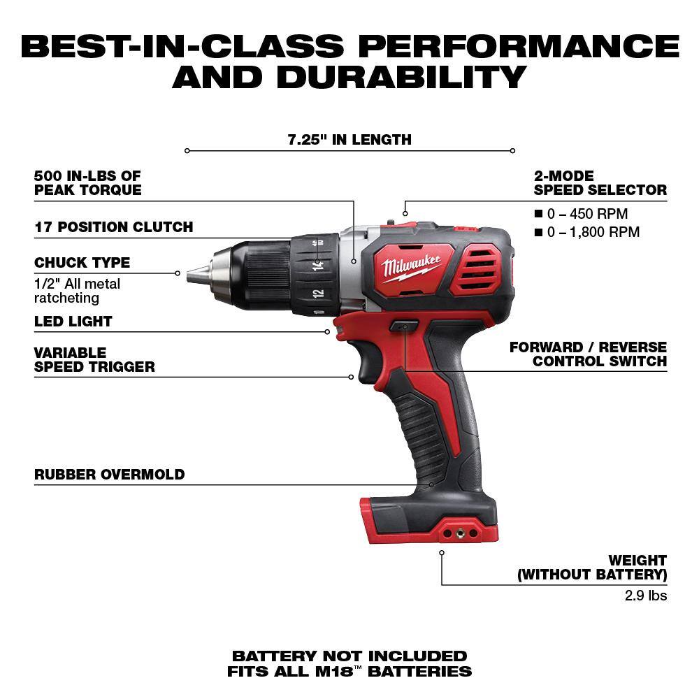 MW M18 18V Lithium-Ion Cordless 12 in. Drill Driver (Tool-Only) 2606-20