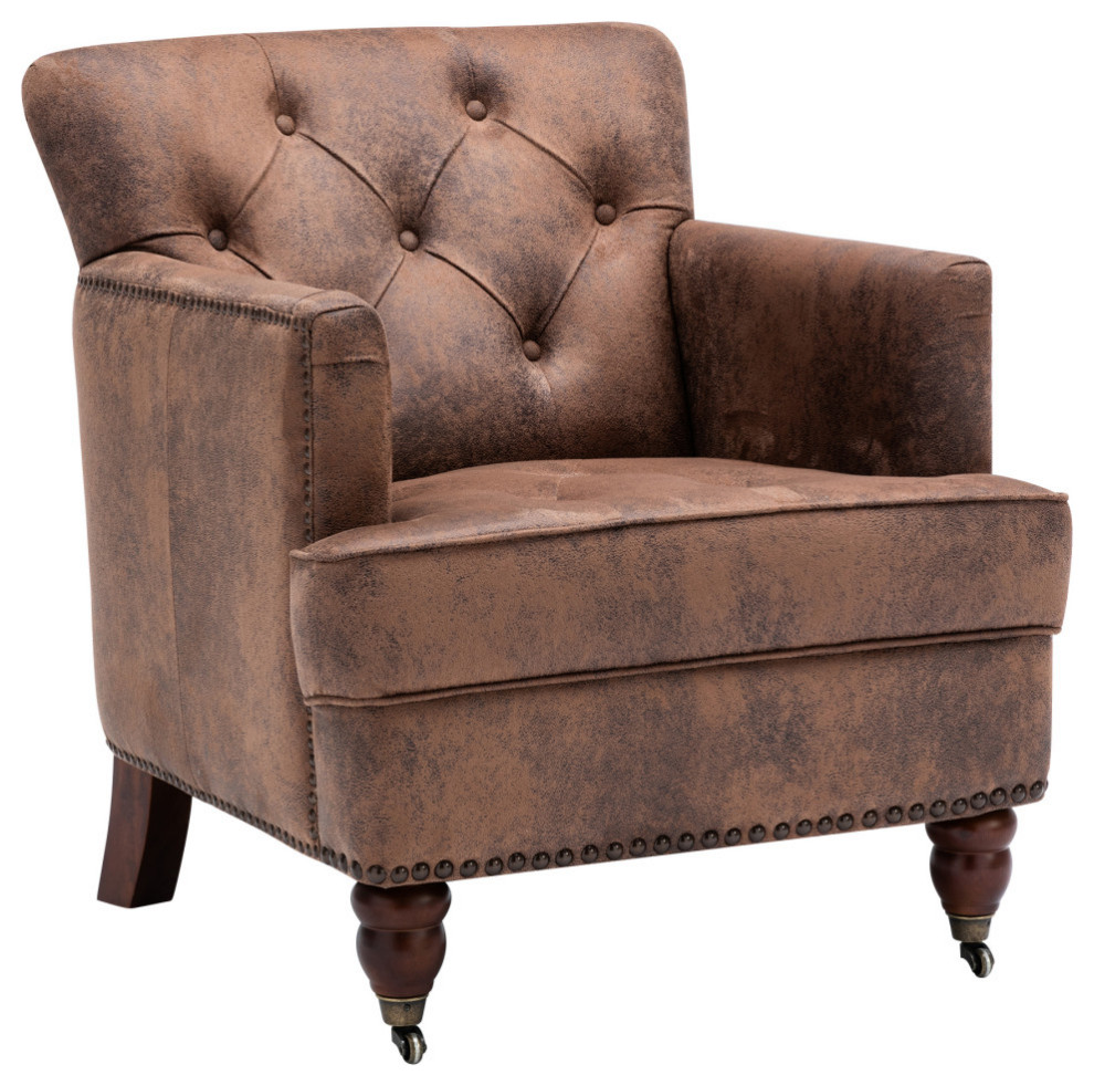 Living Leisure Upholstered Fabric Club Chair Antique Brown   Traditional   Armchairs And Accent Chairs   by Forest Grass  Houzz