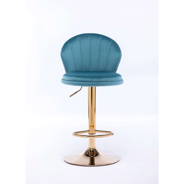 Bar Stools，with Chrome Footrest and Base Swivel Height Adjustable Mechanical Lifting Velvet + Golden Leg