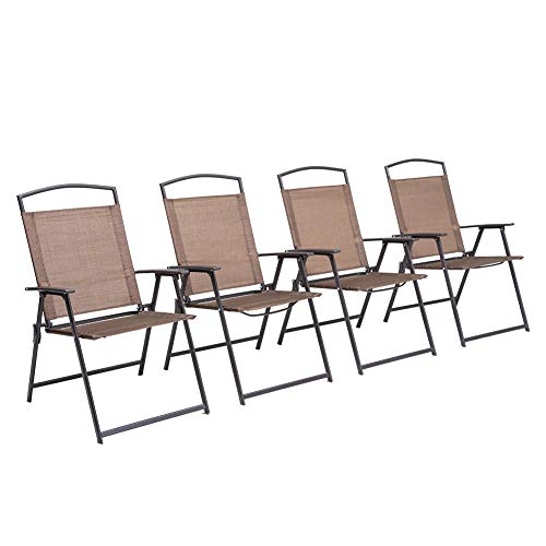 Crestlive Products Set of 4 Patio Folding Chairs 4-Pack Dining Chairs Outdoor Portable Sling with Armrest for Camping, Beach, Garden, Pool, Backyard, Deck (Brown)