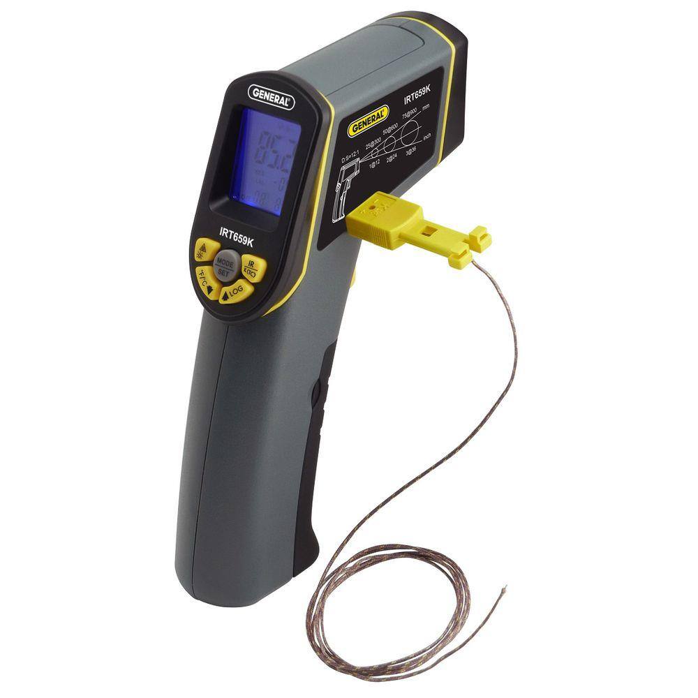 General Tools Industrial IR Thermometer with K Probe and Adjustable Emissivity IRT659K