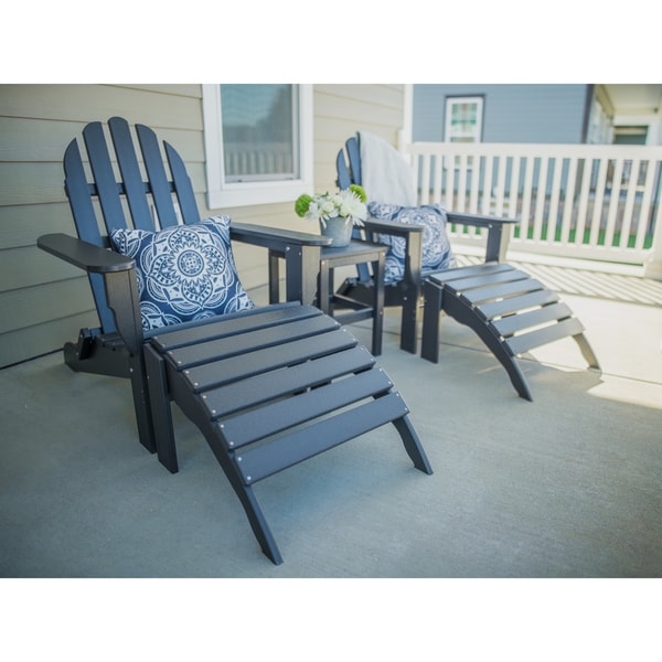 Wyndtree 4 Piece Recycled Plastic Folding Adirondack Chair with Ottoman Set，Made in USA