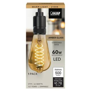 Feit Electric 60-Watt Equivalent ST19 Dimmable Spiral Filament Amber Glass E26 Vintage Edison LED Light Bulb Warm White ST1960SLEDHDRP