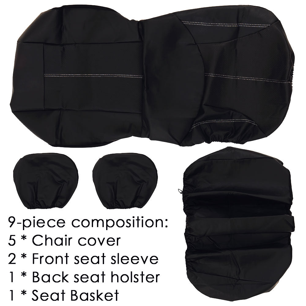 Everso 5-Seat PU Leather Car Seat Covers Split Bench Side Airbag Safe with 5 Headrest Cover