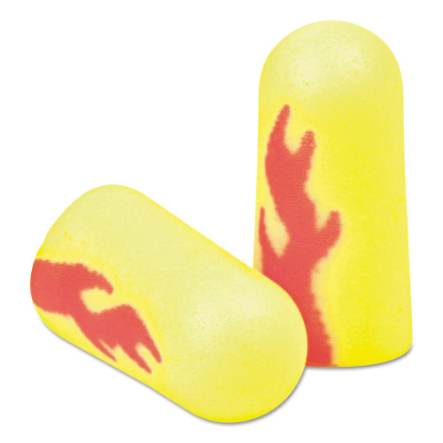 3M E-A-Rsoft Blasts Earplugs， Cordless， Foam， Yellow Neon/Red Flame， 200 Pairs/Box (3121252)