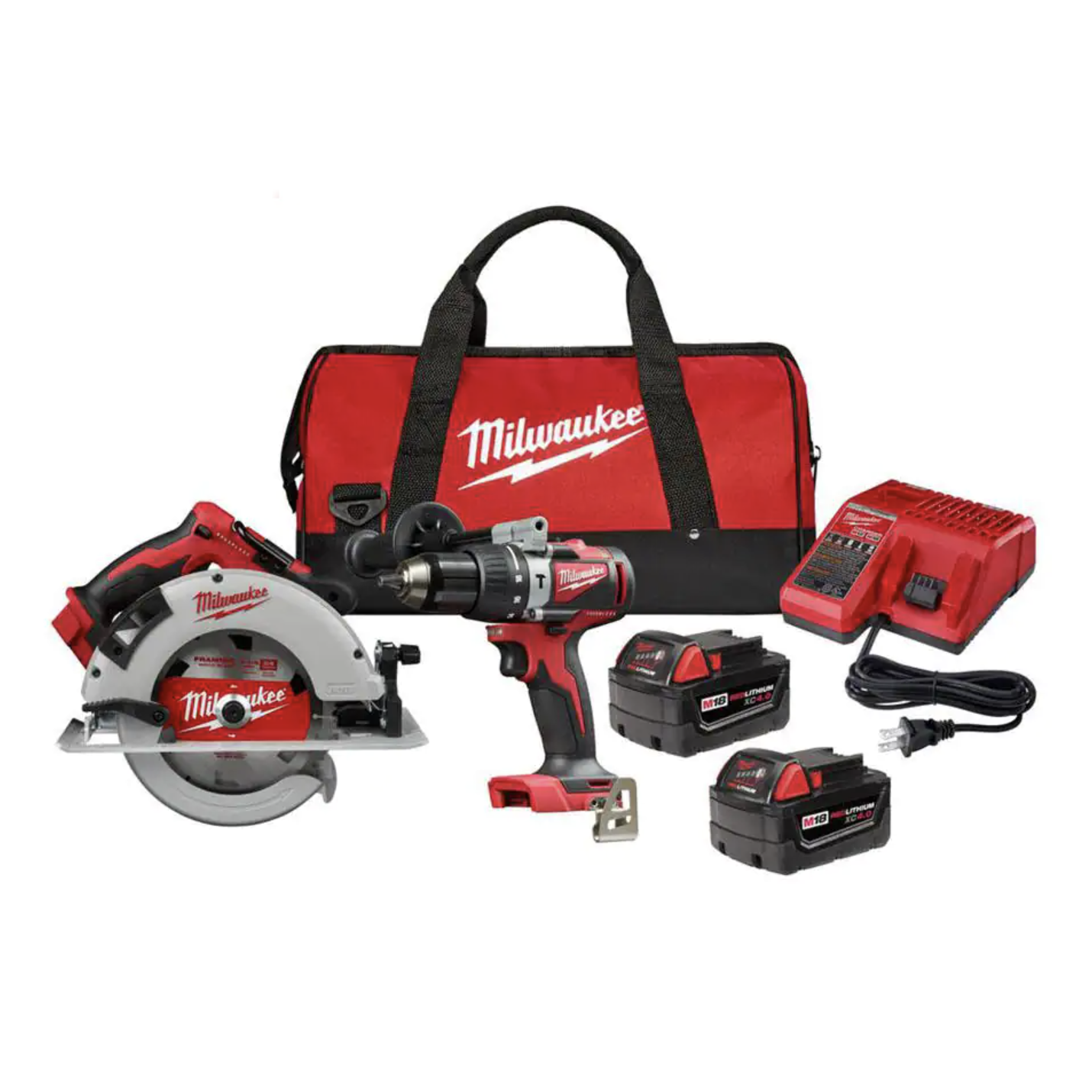 Milwaukee M18 18V Lithium-Ion Brushless Cordless Hammer Drill and Circular Saw Combo Kit (2-Tool) with Two 4.0 Ah Batteries (2992-22)