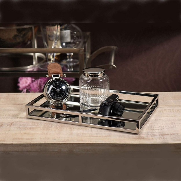 Classic Touch Oblong Mirror Tray With Loop Design Silver