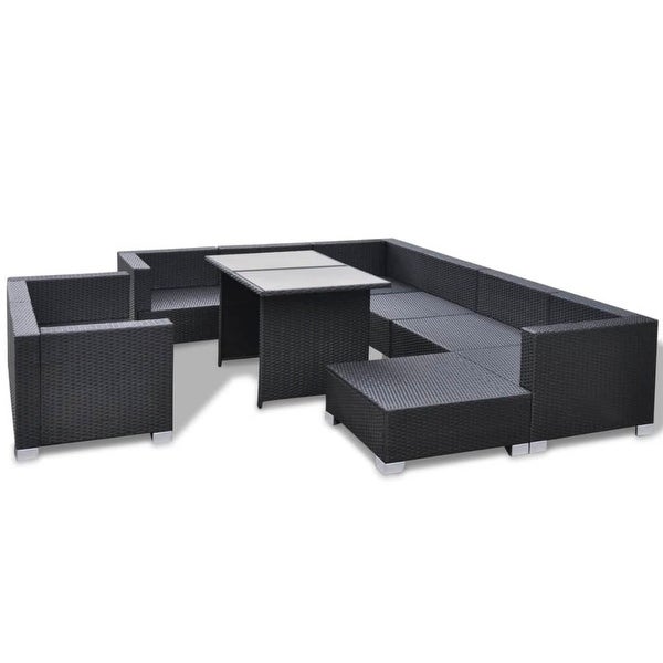 10 Piece Patio Lounge Set with Cushions Poly Rattan Black - Overstock - 37574267