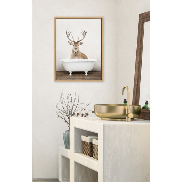 X 24 quot Sylvie Male Deer In Rustic Bath Framed Canvas By Amy Peterson Natural Kate amp Laurel All Things Decor