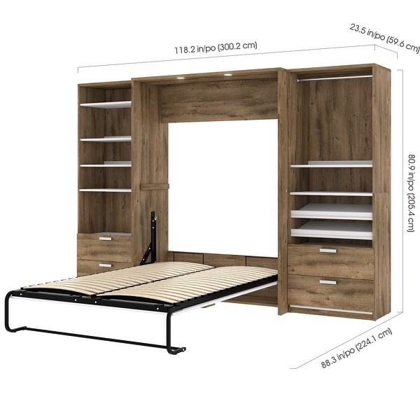 Cielo Full Murphy Bed and 2 Shelving Units with Drawers by Bestar - - 14086493