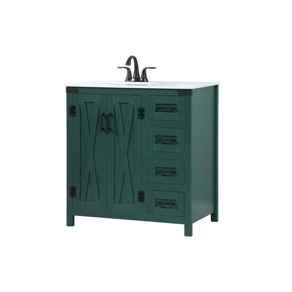 Simply Living 32 in. W x 19 in. D x 34 in. H Bath Vanity in Green with Ivory White Quartz Top SL270696MGN