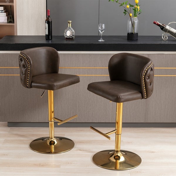 Modern PU Upholstered Swivel Bar Stools with Tufted Back， Set of 2