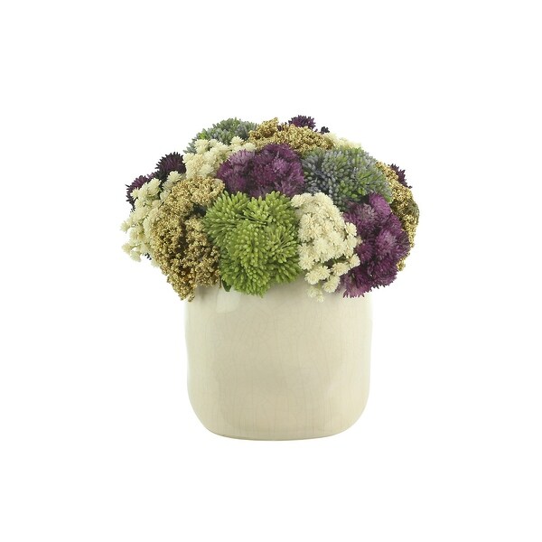 Sedum and Baby's Breath Floral Arrangement in a Ceramic Vase