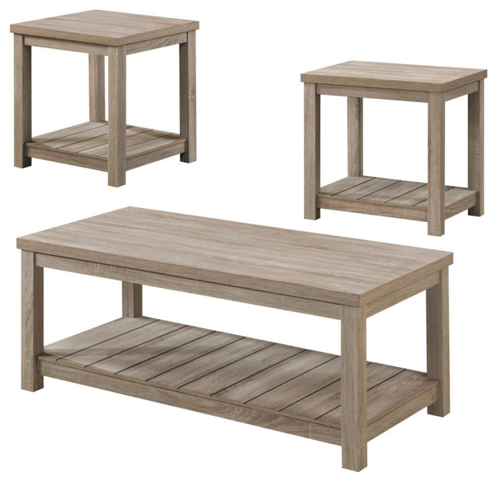 3 Piece Rectangular Coffee And Square End Table Set Slatted Gray Beige   Side Tables And End Tables   by Dot  ampBo  Houzz