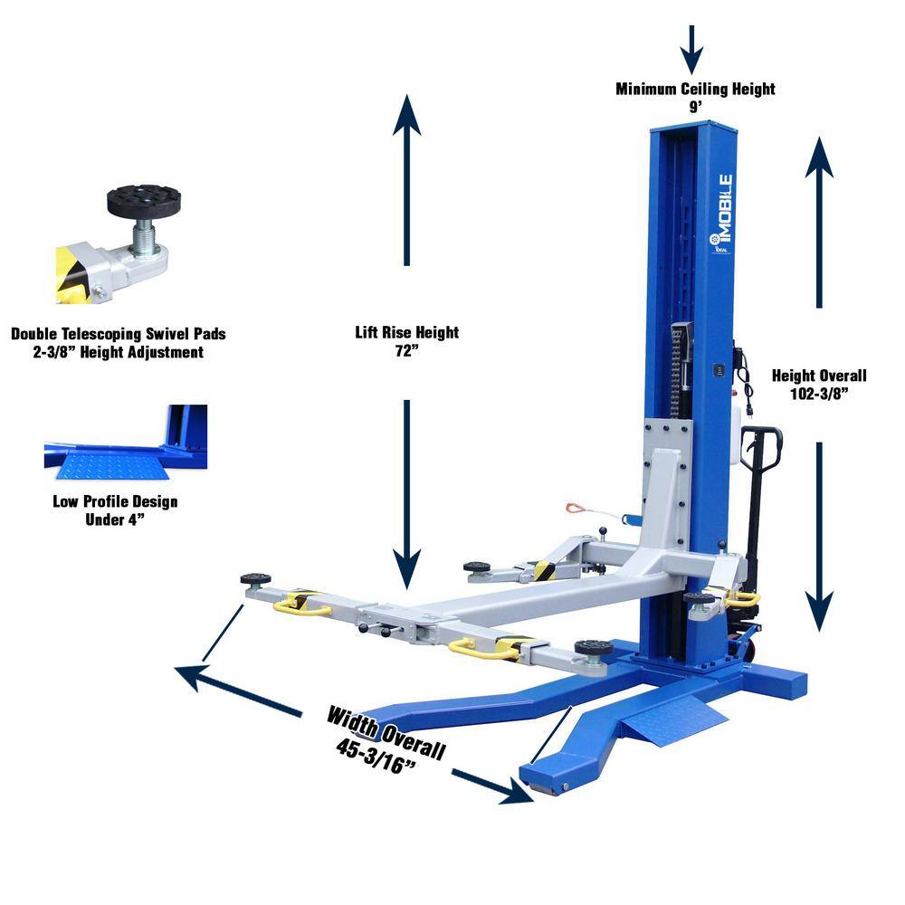 iDEAL Mobile Single Column Car Lift 6000 lbs. Capacity Heavy Duty Model With Stackable Extensions included MSC-6KLP