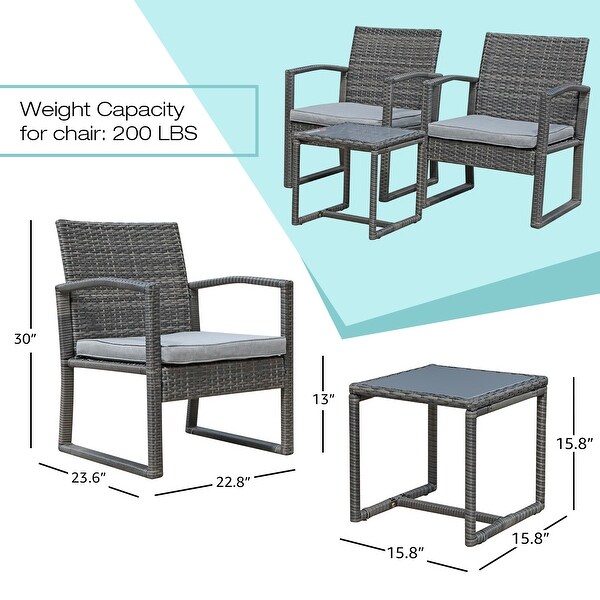 3pc. Outdoor Cushioned Wicker Chat Set