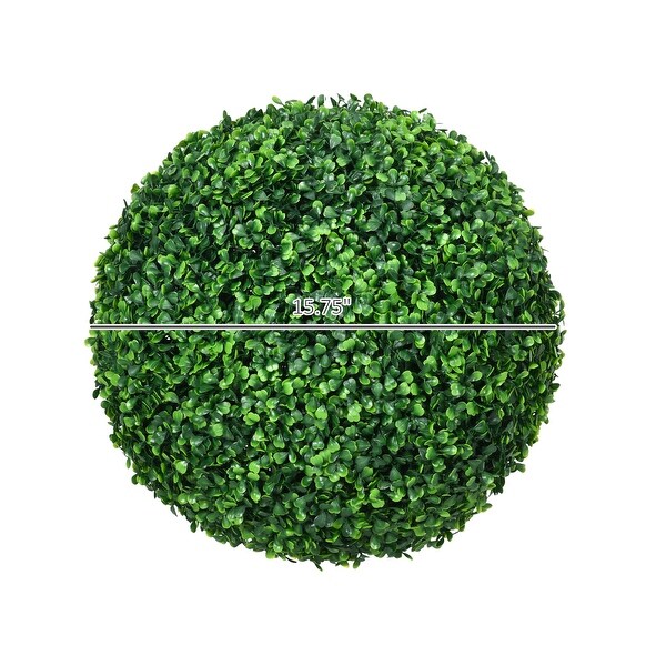 HOMCOM Set of 2 15.75 Inch Artificial Ball Boxwood Topiary Trees Balls，Indoor Outdoor Fake Plants for Home