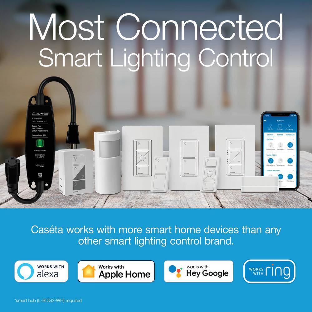 Lutron Caseta Smart Switch for All Bulb Types or Fans 5A Neutral Wire Required White (PD-6ANS-WH) PD-6ANS-WH