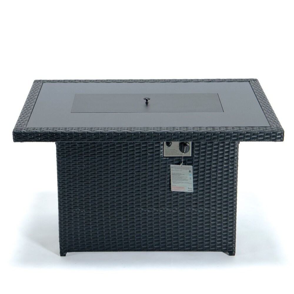 LeisureMod Mace Wicker Patio Propane Fire Pit Table   Lid   44\