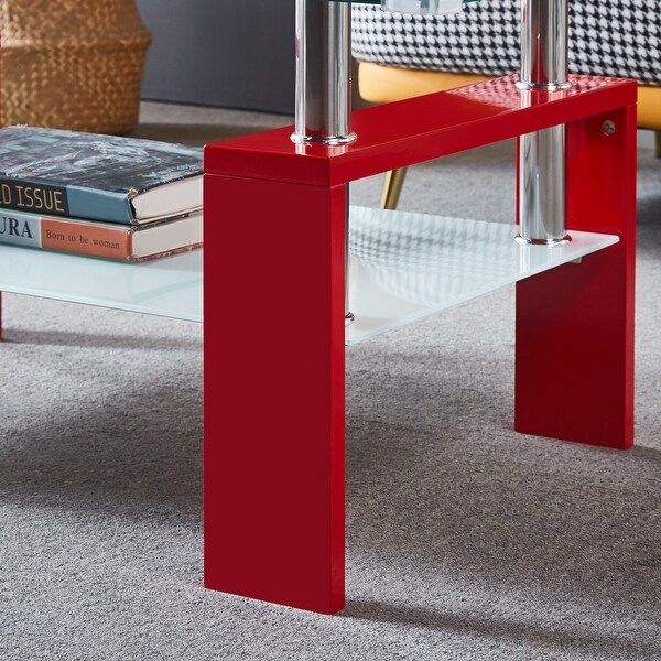 Red Double Layer Coffee Table with Storage