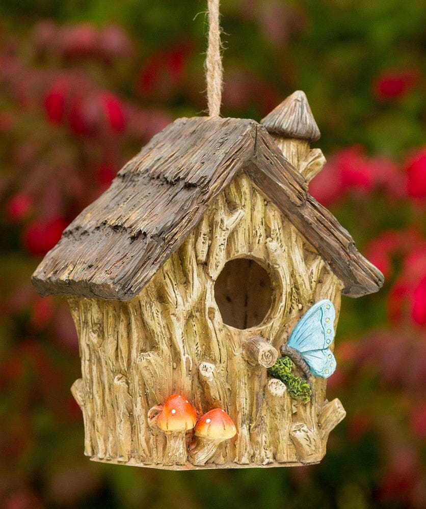 Butterfly and Mushrooms Bungalow Decorative Hand-Painted Bird House