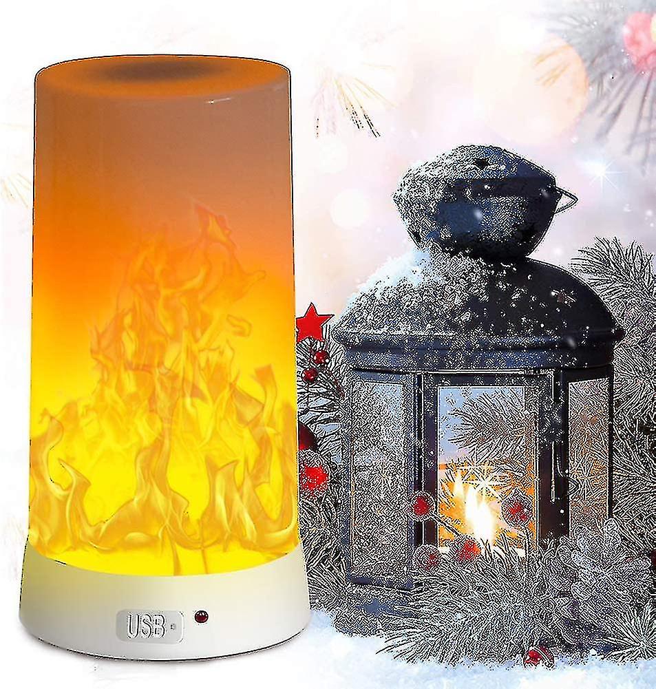 Led Flame Lamp， Usb Rechargeable Flame Night Light， Desk/table Lamp Waterproof With Ic Base and Metal Hook For Christmas Party Indoor/outdoor