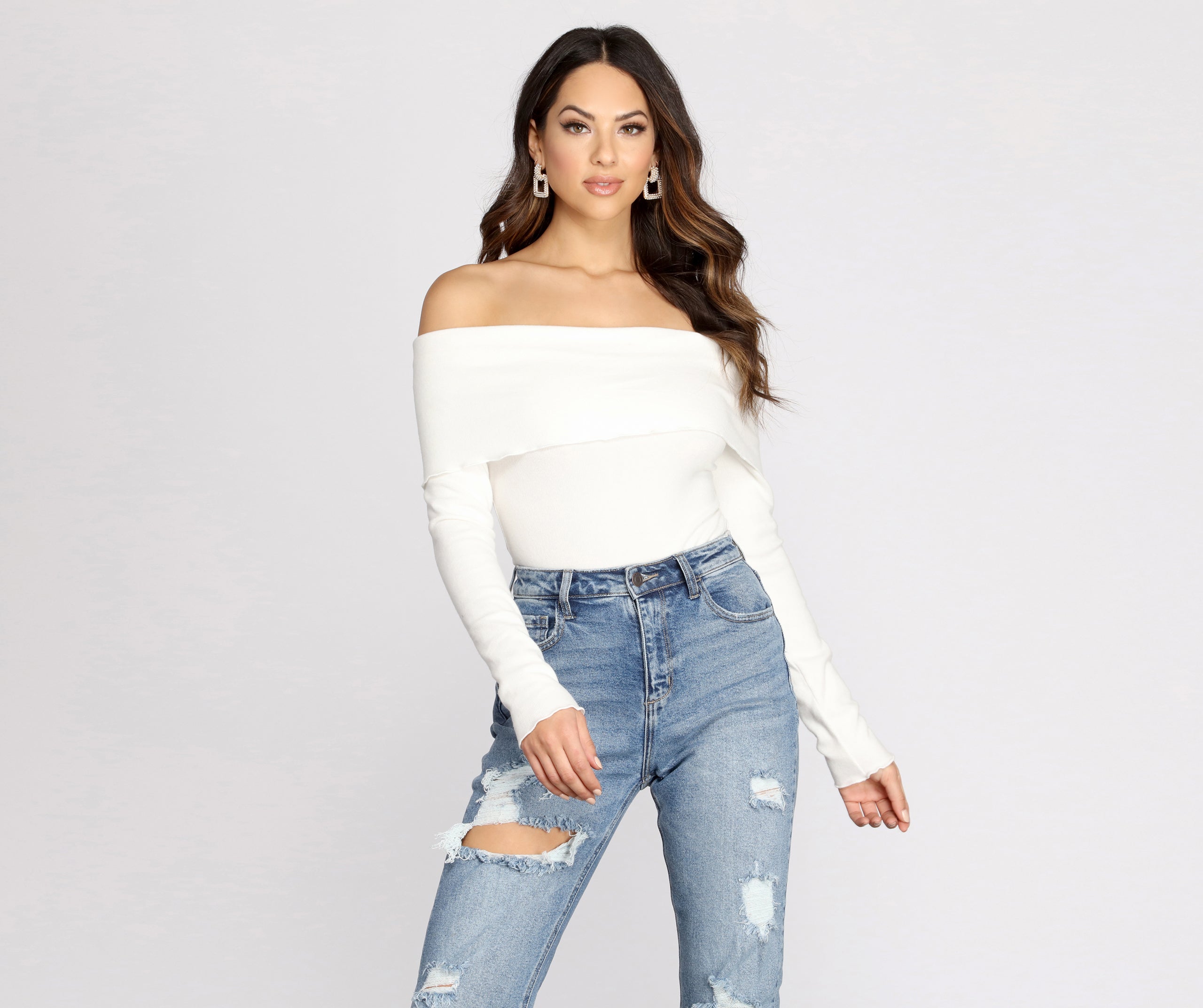 Off The Shoulder Merrow Hem Bodysuit