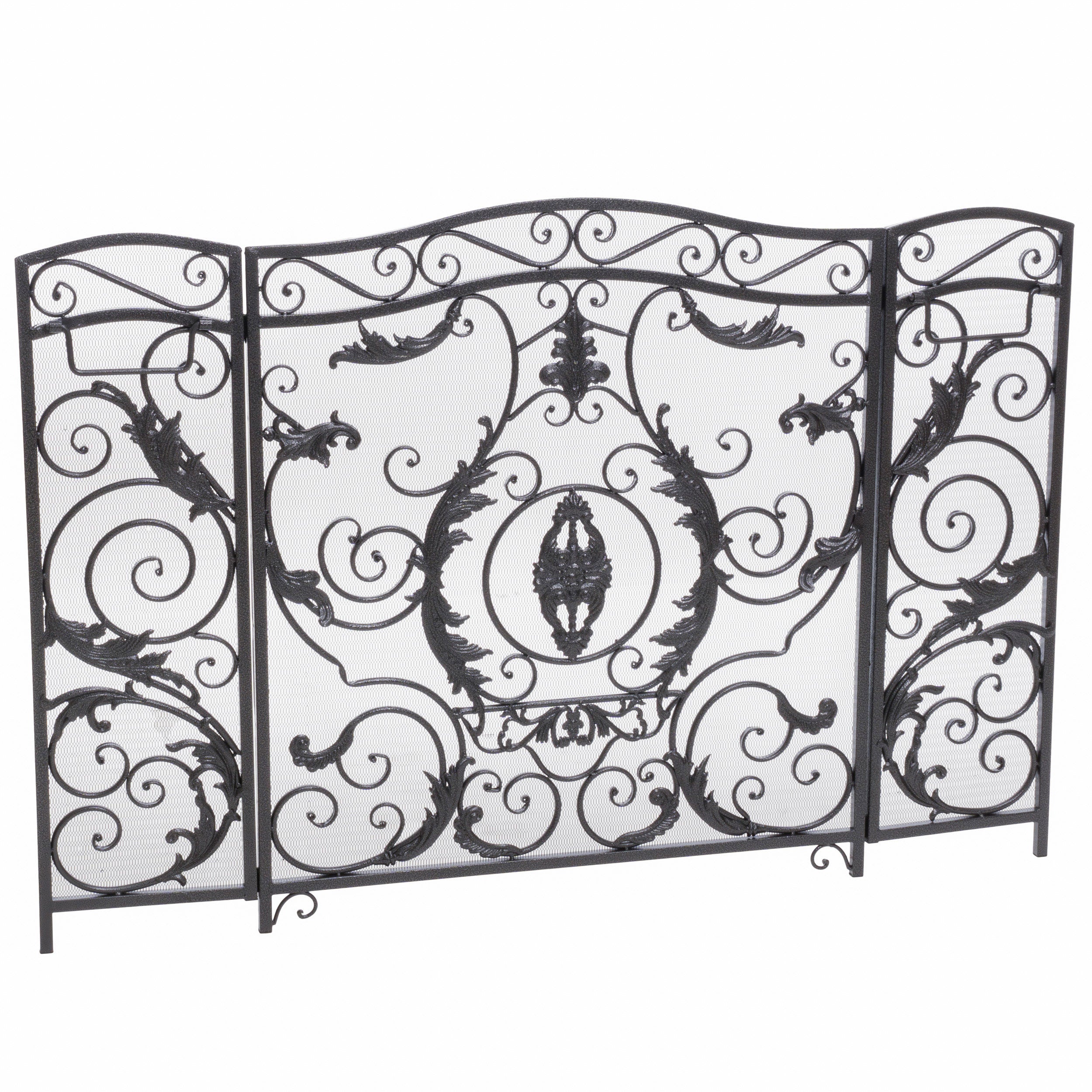 Waterbury Traditional Iron Fireplace Screen, Silver on Black