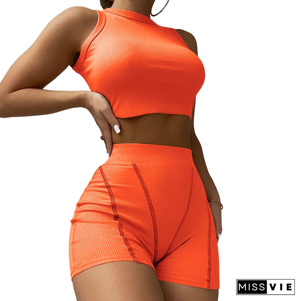 Tank Vest Crop Tops High Waist Shorts Set