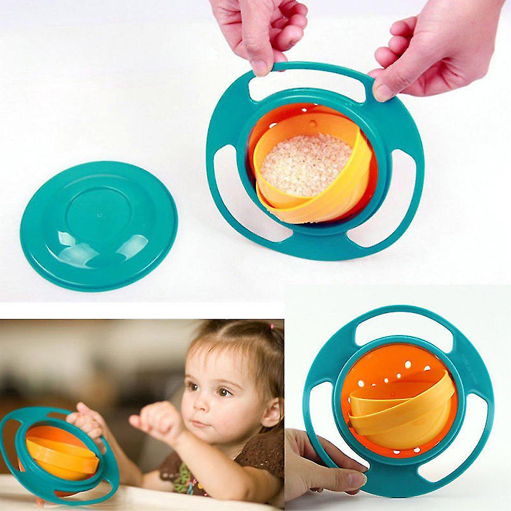 Cute Baby Rotating Bowl 360° Rotatable Spill Proof Bowl Gyroscopic Bowl with Lid