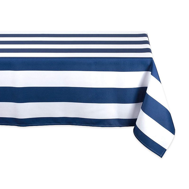 84 Blue and White Striped Rectangular Outdoor Tablecloth