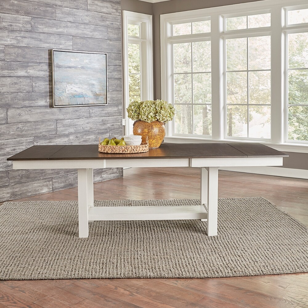 Brook Bay Textured White Carbon Gray Trestle Table Set