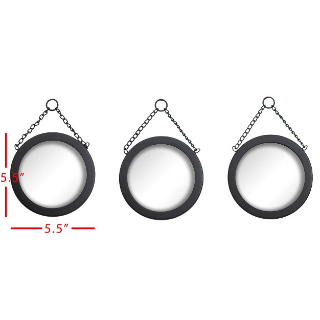 Set Of 3 Hanging Black Glass amp Metal Mirrors Foreside Home amp Garden