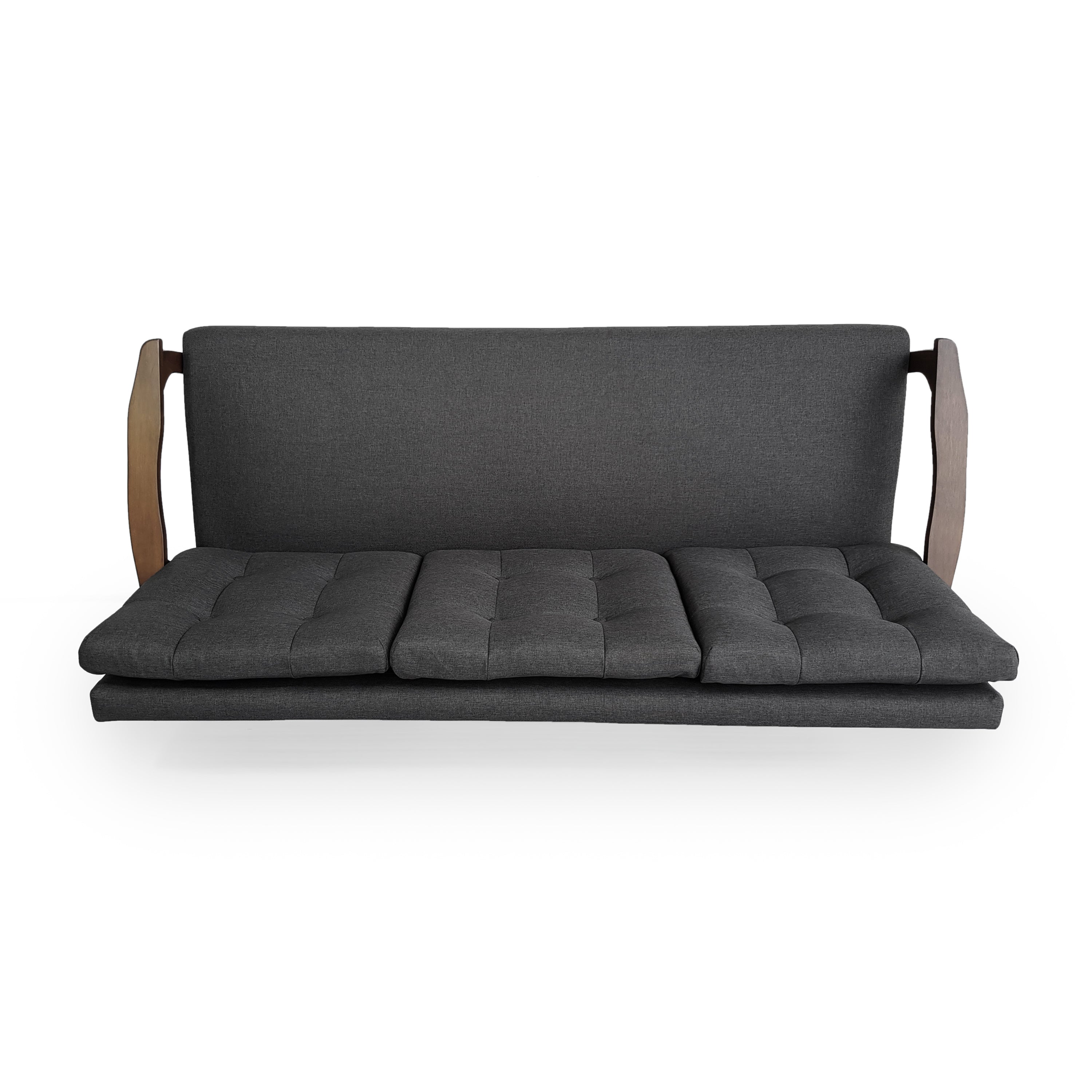 Samulle Mid Century Waffle Stitch Tufted Accent Sofa with Rubberwood Legs - Black and Walnut Finish