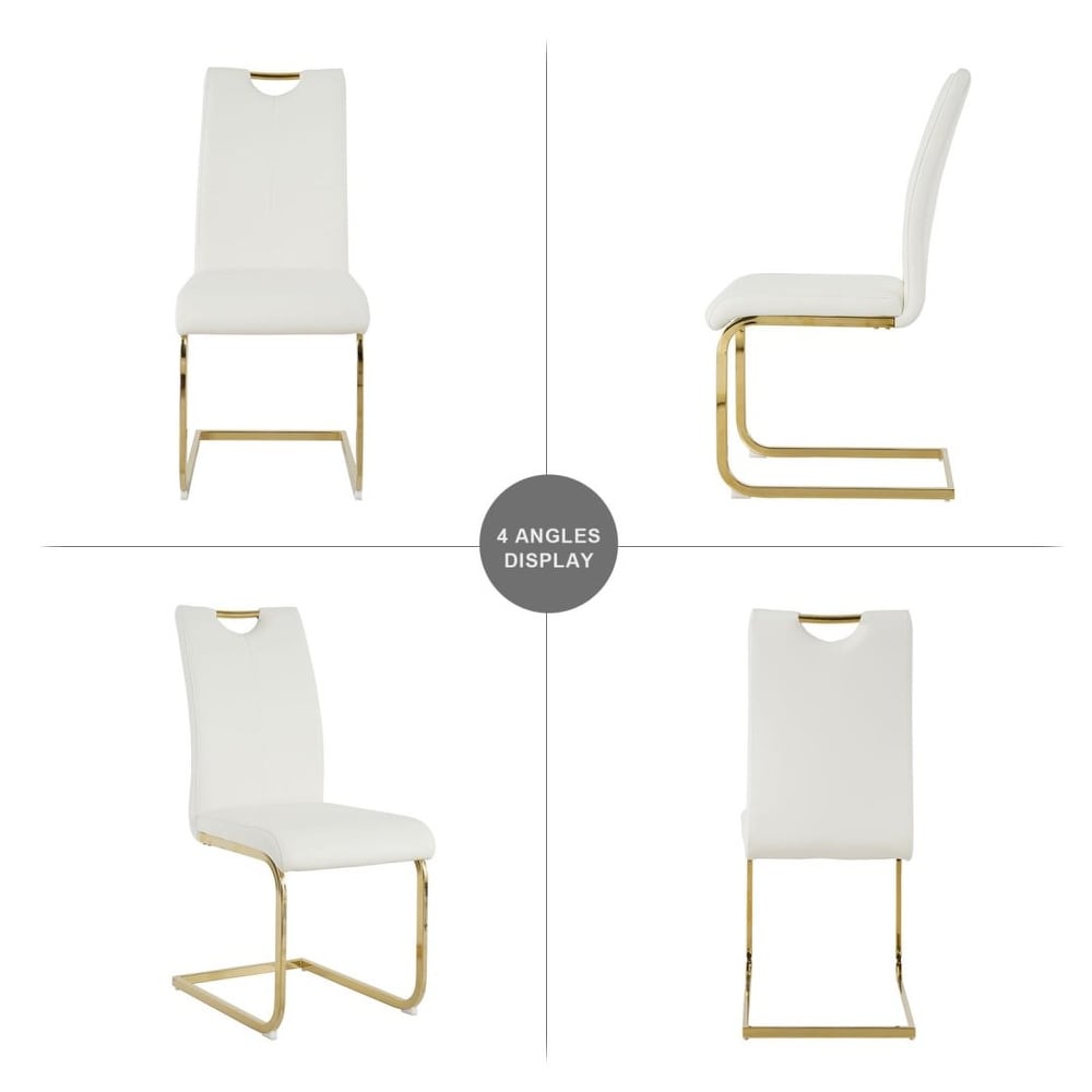 Modern Dining Chairs with Faux Leather Padded Seat and gold Metal Legs Set of 4