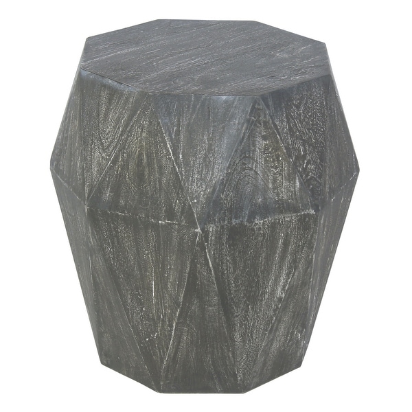 22 Inch Mango Wood Side End Table with Octagonal Faceted for Bedroom， Living Room， Chiseled Edges， Rustic Gray